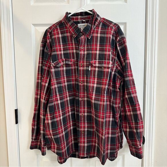 Men's Carhartt Relaxed Fit Plaid Long Sleeve Button Down Size 2XL - Picture 1 of 8
